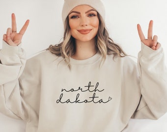 North Dakota Sweatshirt | Women's North Dakota Crewneck Pullover | North Dakota Home State Long Sleeve | Trip to North Dakota Shirt | ND Tee