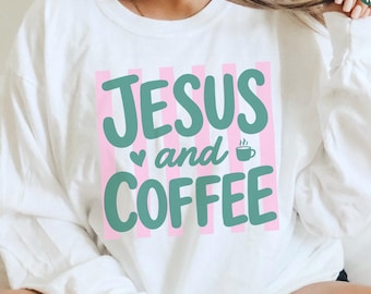 Christian Long Sleeve Shirt, Jesus and Coffee Shirt, Minimalist Jesus Apparel, Coffee Lover Tshirt, Funny Coffee Trendy Christian Gift