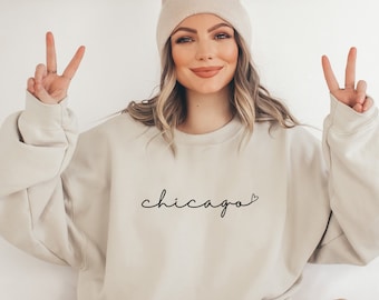 Chicago Sweatshirt | Women's Chicago Crewneck | Chicago Gift | Illinois Sweatshirt | Illinois Gift | Chicago Illinois Long Sleeve