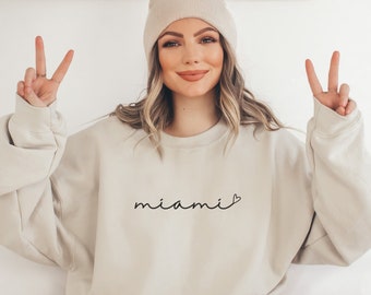Miami Sweatshirt | Women's Miami Crewneck Pullover | Cute Miami Gift | Florida Sweatshirt | Cute Florida Gift | Miami Florida Long Sleeve