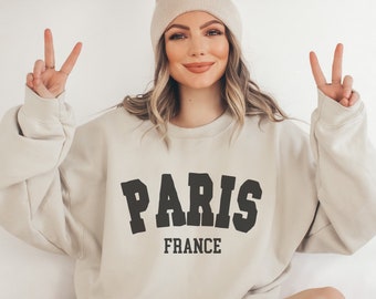 Sudadera de París, Sudadera de cuello redondo de Francia, Regalo para mudarse a París, Regalo de viaje a París, Recuerdo de París, Sudadera de cuello redondo estilo universitario a la moda, Luna de miel en París