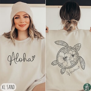 Hawaii Aloha Crewneck Sweatshirt, Hawaii Home State Shirt, Moving to Hawaii Gift, Turtle Hawaii Travel Souvenir, Preppy Ocean Hawaii Apparel