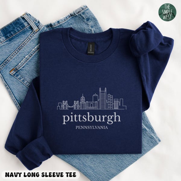 Pittsburgh Long Sleeve Shirt, Pittsburgh Skyline Tee, Pittsburgh Pennsylvania Gift, Moving to Pittsburgh, Pittsburgh City Crewneck Apparel
