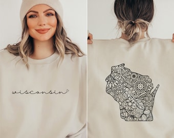 Wisconsin Sweatshirt | Floral Wisconsin Crewneck Pullover | Women’s Wisconsin Home State Sweater | Cute Wisconsin Sweatshirt
