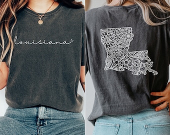 Louisiana Comfort Colors Shirt, Women’s Floral Louisiana Crewneck Tee, Moving to Louisiana Gift Souvenir, Louisiana Bachelorette Apparel