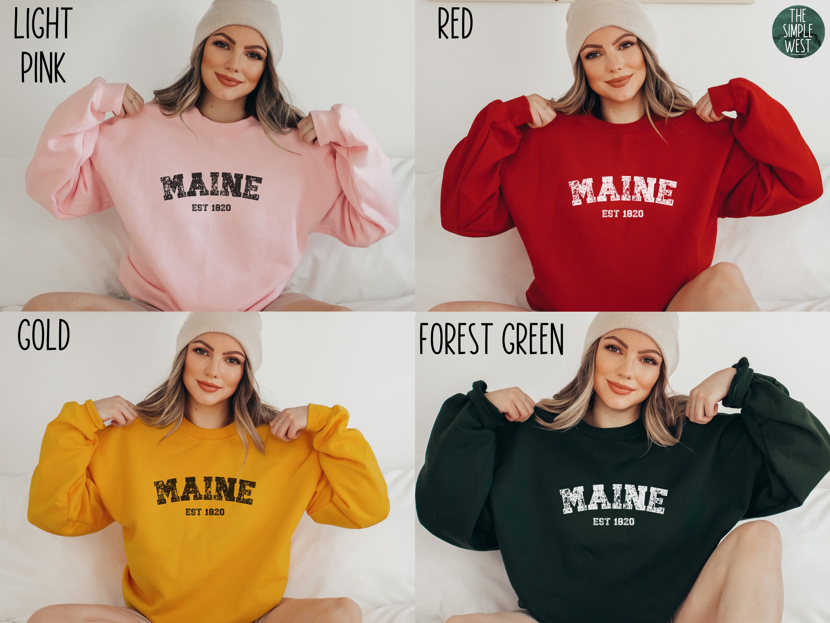 Discover Maine Sweatshirt | Women's Maine Crewneck Pullover | Maine Home State Long Sleeve | Trip to Maine Shirt | Maine Gift | College Block Tees