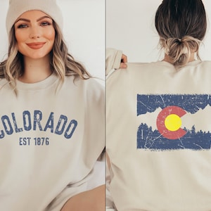 Colorado Sweatshirt | Women&#39;s Colorado Flag Crewneck | Colorado Home State Pride | Colorado Flag | Colorado Gift | CO Shirt | Mountian Shirt