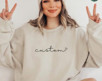 Custom Sweatshirt, Personalized Cursive Text Crewneck, Grandparent Customized Pullover, Custom Sleeve Print Sweatshirt, Custom Bride Shirt