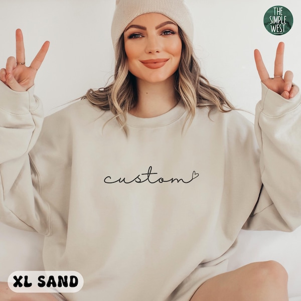 Custom Sweatshirt, Personalized Cursive Text Crewneck, Grandparent Customized Pullover, Custom Sleeve Print Sweatshirt, Custom Bride Shirt
