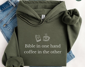 Christian Hoodie, Jesus and Coffee Sweatshirt, Minimalist Jesus Apparel, Coffee Lover Crewneck Tshirt, Funny Coffee Trendy Christian Gift