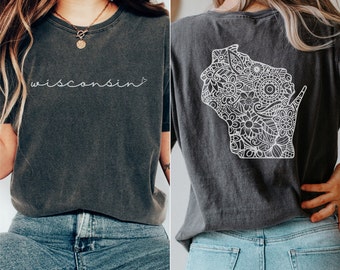 Wisconsin Comfort Colors Shirt, Women’s Floral Wisconsin Crewneck Tee, Moving to Wisconsin Gift, Wisconsin Souvenir, WI Bachelorette Apparel