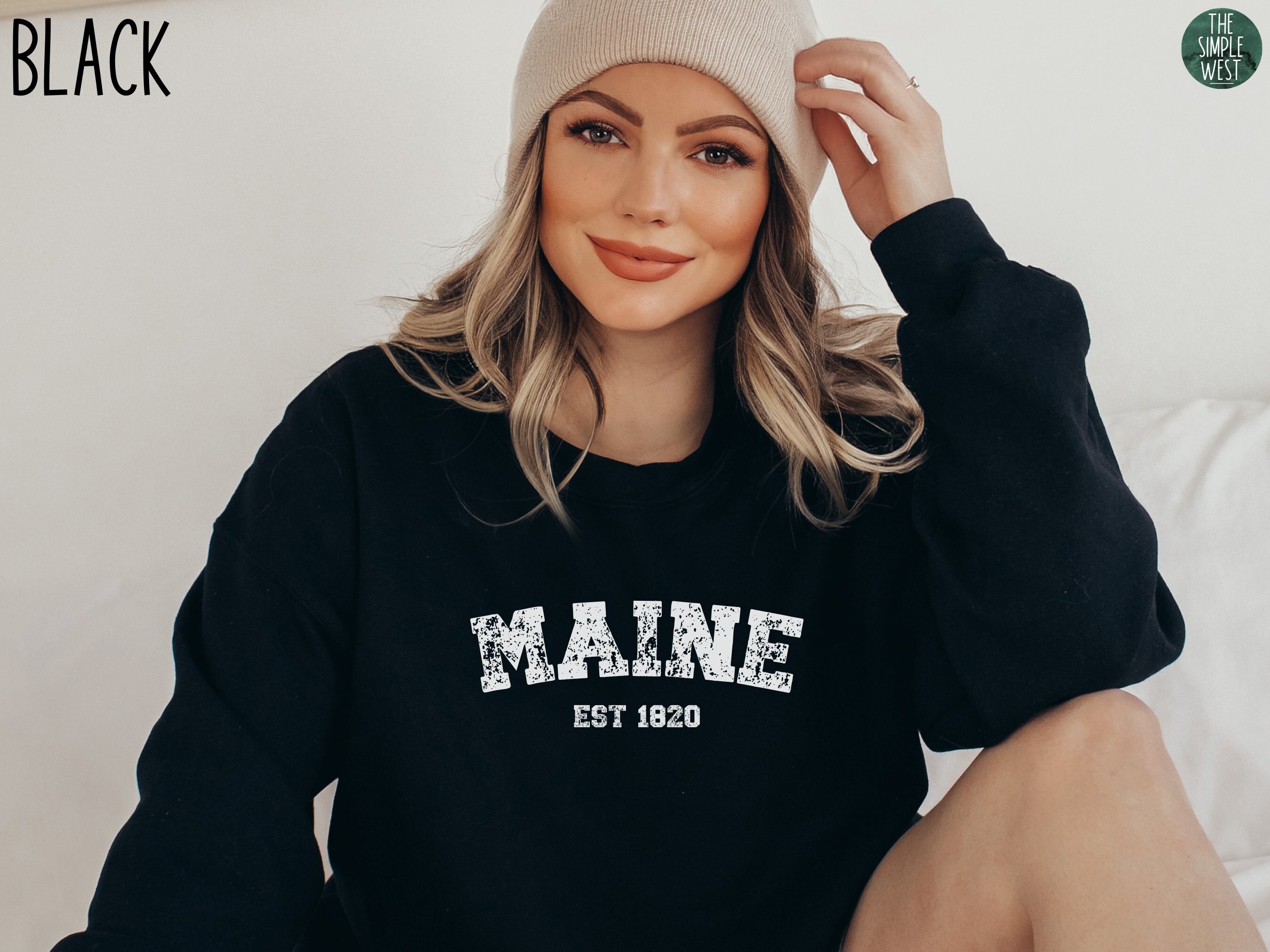 Discover Maine Sweatshirt | Women's Maine Crewneck Pullover | Maine Home State Long Sleeve | Trip to Maine Shirt | Maine Gift | College Block Tees