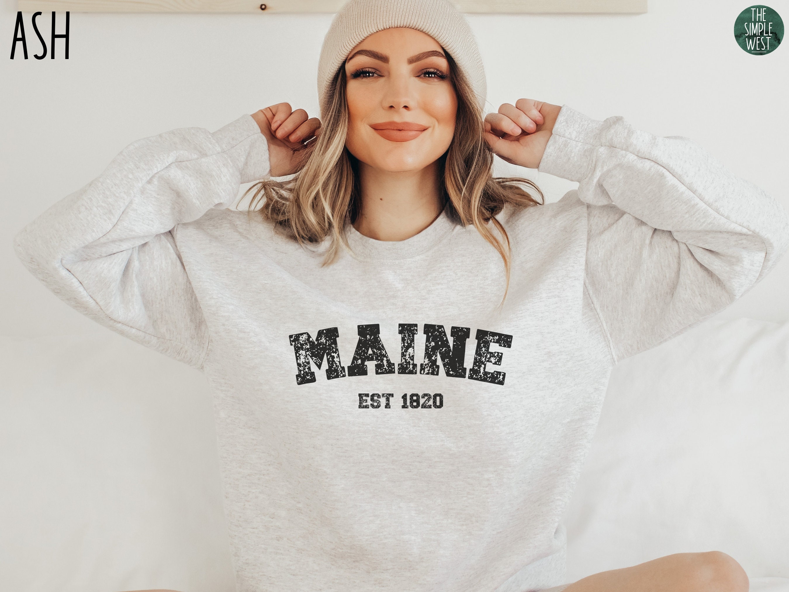 Discover Maine Sweatshirt | Women's Maine Crewneck Pullover | Maine Home State Long Sleeve | Trip to Maine Shirt | Maine Gift | College Block Tees