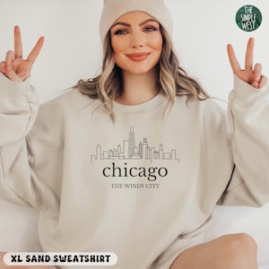 Chicago Sweatshirt, Chicago Illinois Crewneck, Moving to Chicago Gift, Chicago Travel Gift, Chicago IL Souvenir, Chicago City Skyline Shirt