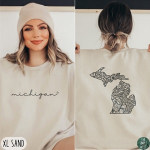 Michigan Sweatshirt | Floral Michigan Crewneck Pullover | Womens Michigan Home State Sweater | Michigan Sweatshirt | Neighbor Gift