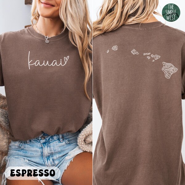 Kauai Comfort Colors Shirt, Hawaiian Islands Crewneck Tee, Hawaii Home State Shirt, Hawaii Travel Souvenir, Floral Kauai Vacation Apparel