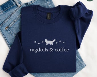 Ragdoll Cat Long Sleeve Shirt, Cats and Coffee Tee, Cat Mama Gift, Funny Cat Crewneck Apparel, Ragdoll Owner Sweatshirt, Ragdoll Mom Hoodie