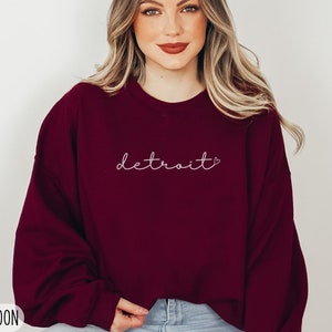 Detroit Sweatshirt, Women's Detroit Crewneck, Detroit Cursive Pullover, Detroit Gift, Oversized Detroit Michigan Shirt, Detroit Bachelorette image 2