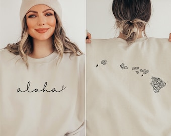 Hawaii Aloha Crewneck Sweatshirt, Women’s Floral Hawaii Home State Shirt, Moving to Hawaii Gift, Hawaii Travel Souvenir, Hawaii Apparel
