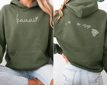 Kauai Hoodie, Hawaiian Islands Crewneck Sweatshirt, Hawaii Home State Shirt, Hawaii Travel Souvenir Sweater, Floral Kauai Vacation Apparel