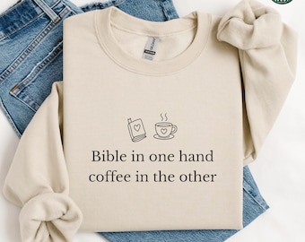 Christian Sweatshirt, Jesus and Coffee Hoodie, Minimalist Jesus Apparel, Coffee Lover Crewneck Tshirt, Funny Coffee Trendy Christian Gift