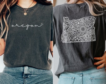Oregon Comfort Colors Shirt, Women’s Floral Oregon Crewneck Tee, Moving to Oregon Gift, Oregon Travel Souvenir, Oregon Bachelorette Apparel