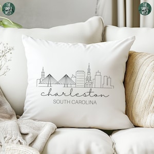 Charleston Pillow, Charleston Skyline Home Decor, Moving to Charleston Gift, SC Housewarming Present, New House Decorative Throw Cushion
