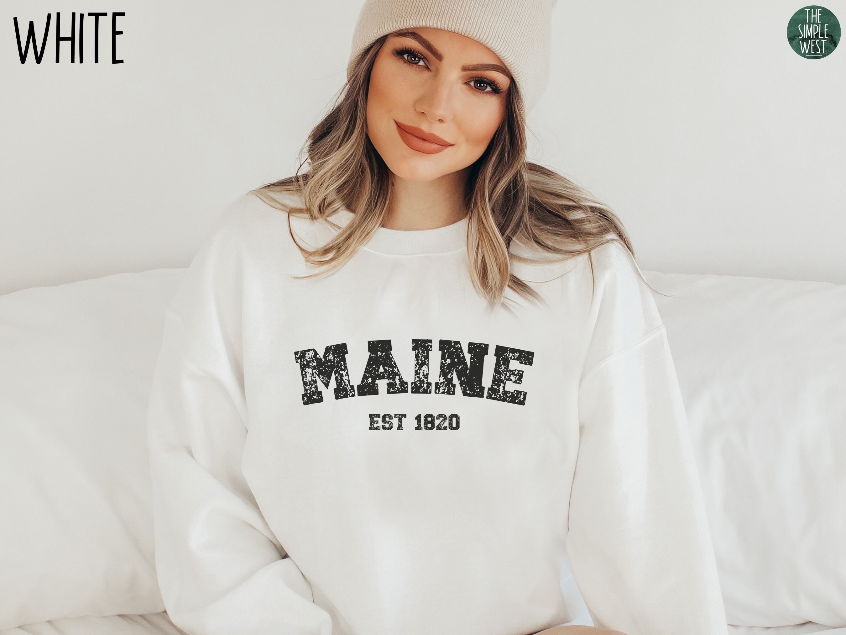 Discover Maine Sweatshirt | Women's Maine Crewneck Pullover | Maine Home State Long Sleeve | Trip to Maine Shirt | Maine Gift | College Block Tees