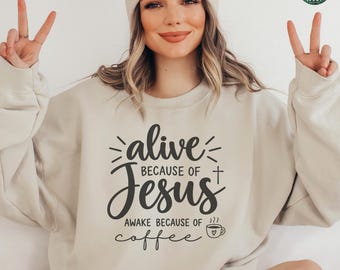 Christian Sweatshirt, Jesus and Coffee Hoodie, Minimalist Jesus Apparel, Coffee Lover Crewneck Tshirt, Funny Coffee Trendy Christian Gift