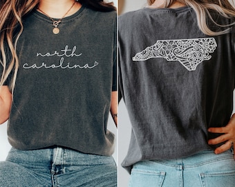 North Carolina Comfort Colors Shirt, Women’s Floral North Carolina Crewneck Tee, Moving to North Carolina Gift, NC Bachelorette Apparel