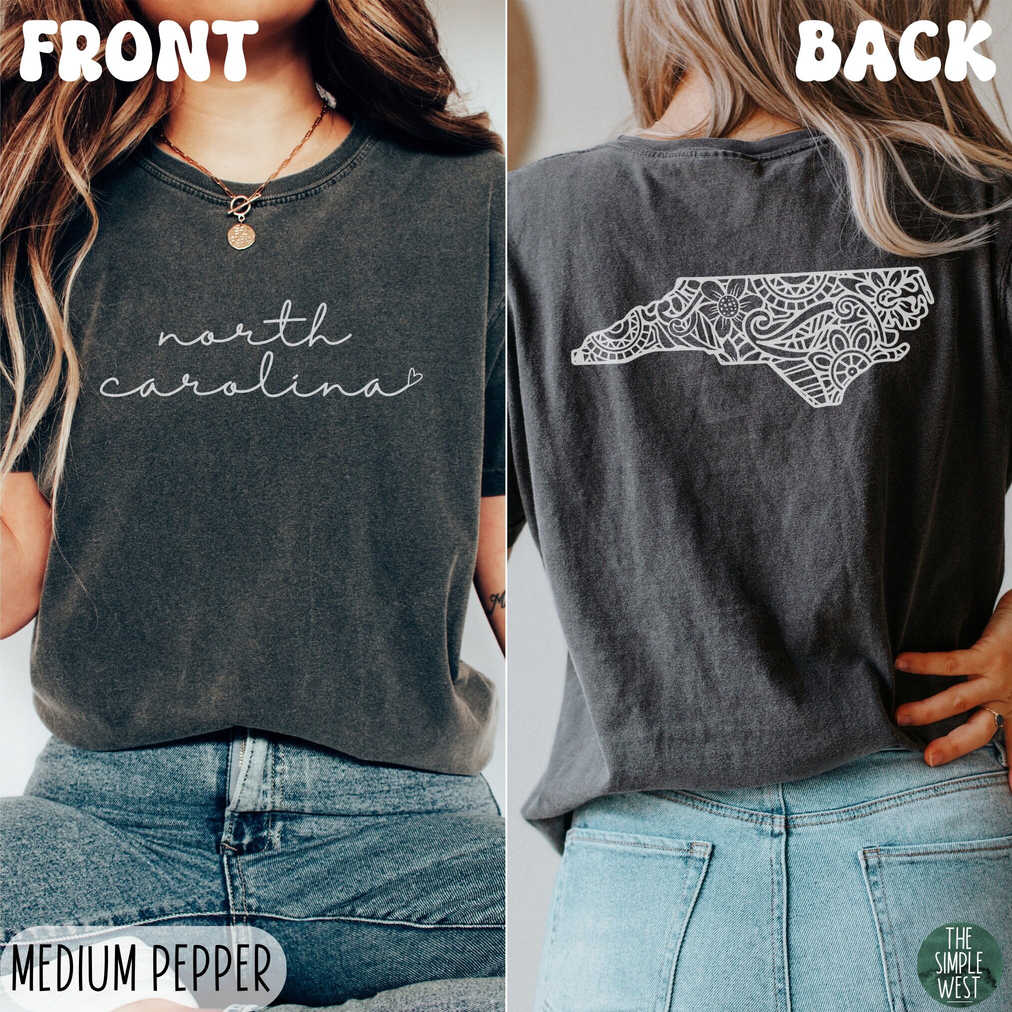North Carolina Comfort Colors Shirt, Women’s Floral North Carolina Crewneck Tee, Moving to North Carolina Gift, NC Bachelorette Apparel