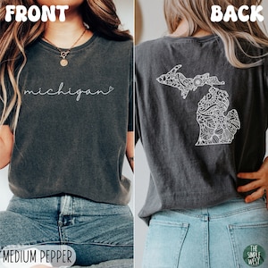 Michigan Comfort Colors Shirt, Women’s Floral Michigan Crewneck Tee, Moving to Michigan Gift, Michigan Souvenir, Michigan Bachelorette Shirt