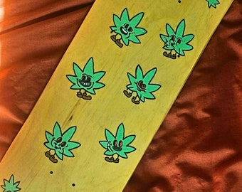 Weedies Pot Leaf Skateboard Deck | Hand Painted | Maplewood Skate Deck | Standard 8 Inch Wide | DECK ONLY | Wall Decor OR Skating Use |