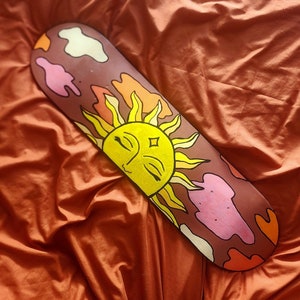 Hippie Sunset Skateboard Deck | Hand Painted | Maplewood Skate Deck | Standard 8 Inch Wide | DECK ONLY | Wall Decor OR Skating Use |