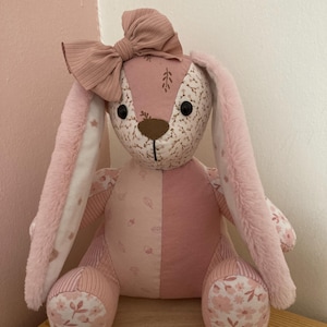 Patchwork Keepsake Bunny: Memory Bunny Made from Baby Clothes, Memory Bear, Memorial Gift, Mother’s Day Gift, Baby Keepsake