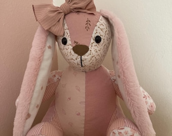 Patchwork Keepsake Bunny: Memory Bunny Made from Baby Clothes, Memory Bear, Memorial Gift, Mother’s Day Gift, Baby Keepsake