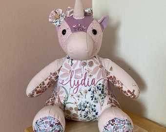 Patchwork Keepsake Unicorn: Memory Bear, Baby Keepsake, Mother’s Day Gift, Memorial Gift