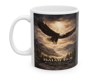 Taza de cerámica con el águila de las Escrituras de Isaías 40:31