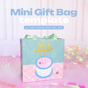 Modèle de mini sac cadeau / Modèle de découpe et de conception de sac cadeau / Studio / Illustrator / Photoshop