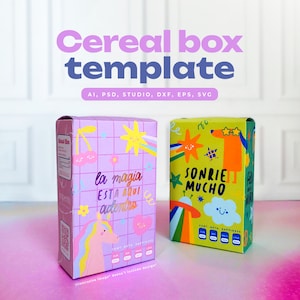 DIGITAL / Cereal Box Template / Editable Ai + PSD / Archivo para corte caja de cereal