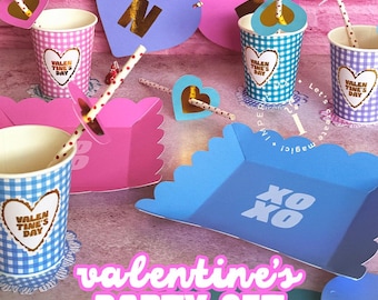 DIGITAL / Valentine's Party Set / Cups / Plates / Banner / Tablecloth / Coasters / Table Decorations
