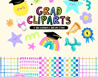 Graduation Cliparts - Graduation illustrations, festive decorative digital papers. Prom day