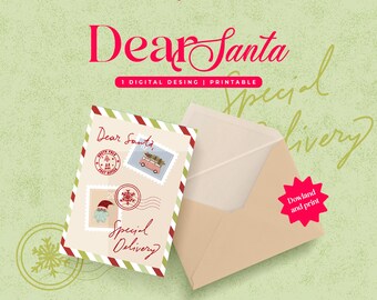 Dear Santa Postcard / Mini Greeting Card / Christmas / Greeting Card / Envelope / Envelope