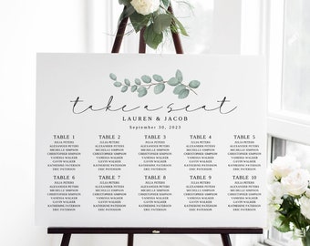 Simple Eucalyptus Wedding Seating Chart Template Set