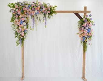 Wedding Arch Flowers, Pastel Pink Blue Rose Wisteria Floral Swag Ceremony Backdrop
