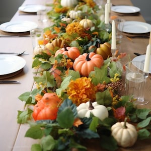 Pumpkin Eucalyptus Fall Garland: Thanksgiving Table Runner