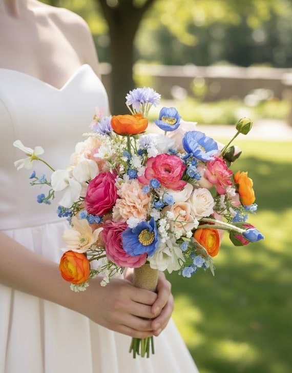 Wildflower Poppy and Daisy Wedding Flowers With Mixed Greenery Bridal Bouquet in Vibrant Multi-colors - Etsy Israel Wildflower Poppy and Daisy Wedding Flowers With Mixed Greenery Bridal Bouquet in Vibrant Multi-colors - Etsy Israel