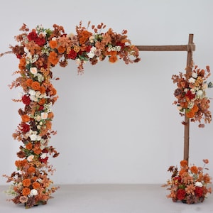 Fall Wedding Arrangements with Terracotta and Orange Flowers for Wedding Arch