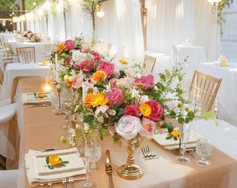 Silk Rose Wedding Table Centerpiece: Sunset Tone Floral Arrangement