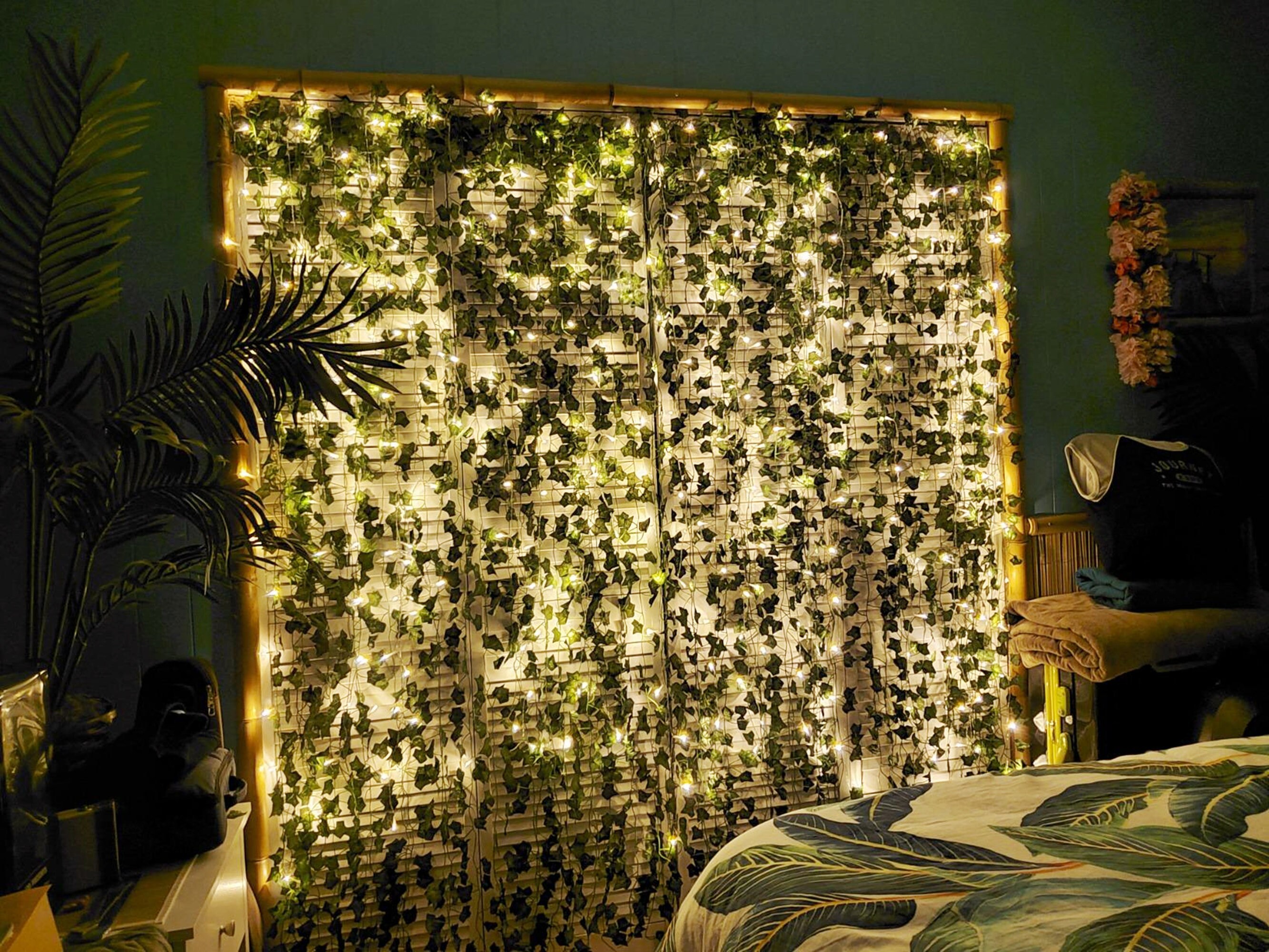 Guirlande lumineuse à feuilles de lierre, fausse vigne avec lumière,  guirlande suspendue de verdure artificielle avec lumière LED de luciole,  fausse décoration de chambre esthétique végétale -  France